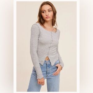 Charlotte Avery Make It Easy Grey Long Sleeve Top Size M